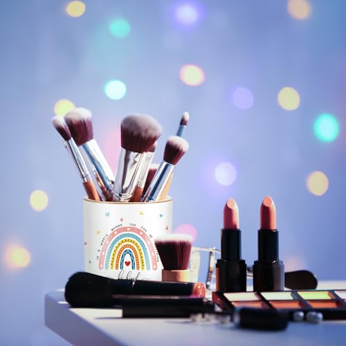 Pen Holder, Ceramic Durable Pencil Cup for Desk， Simple&Modern Style Makeup Organizer, Cute Multifunctional Office Supplies for Home, Kids and School, Rainbow Pattern - color: Rainbow Pattern