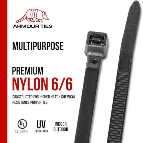 17-inch Black Zip Ties Heavy Duty UV Resistant Nylon Cable Ties, 50lb Tensile Strength, 100-Pack - Durable Wire Ties, Heavy Duty Tie Straps Indoor and Outdoor Cable Management Solution by ARMOUR TIES - size: 17 Inch