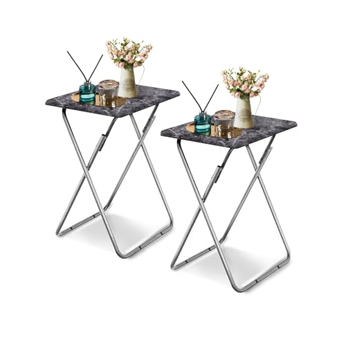 Garden 4 you Folding TV Tray Table,TV Dinner Table with Sturdy MDF Top,Eating Trays for Living Room with No Assembly Required, 2PCS (Black Marble) - color: Black Marble, size: 2pcs
