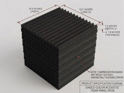 50 Pack Black 12 "X 12 "X1" Acoustic Panels Studio Soundproofing Foam Wedge Tiles(Accompanied By Double-Sided Adhesive Tape) - color: Black