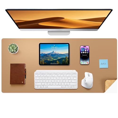 Aothia Dual-Sided Desk Pad - Leather Desk Mat, Natural Cork Desk Pad Protector, Large Mouse Pad for Desk, Waterproof Desk Blotter Pad, Desk Writing Pad for Office Work/Home, Apricot(37.8"x17") - color: Apricot+cork, size: 37.8" x 17"