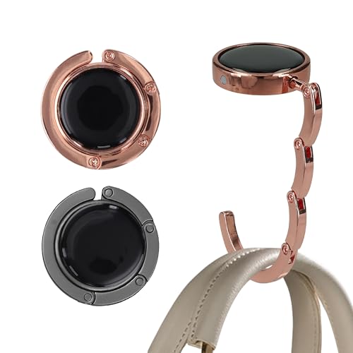 kwmobile Purse Hook for Table - Set of 2 Purse Holder - Folding Handbag Hanger - Portable Bag Holder - Bag Hooks for Desk - Table Hook Black Matte/Rose Gold - color: black matte / rose gold