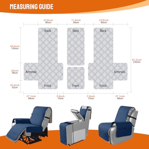 VANSOFY Loveseat Recliner Cover with Console 100% Waterproof Sofa Slipcovers Non-Slip Reclining Couch Cover Split Sofa Covers Furniture Protector for Pets, Dogs(Ocean Blue) - color: Ocean Blue