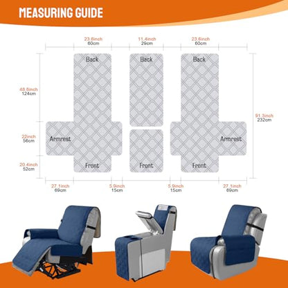 VANSOFY Loveseat Recliner Cover with Console 100% Waterproof Sofa Slipcovers Non-Slip Reclining Couch Cover Split Sofa Covers Furniture Protector for Pets, Dogs(Ocean Blue) - color: Ocean Blue