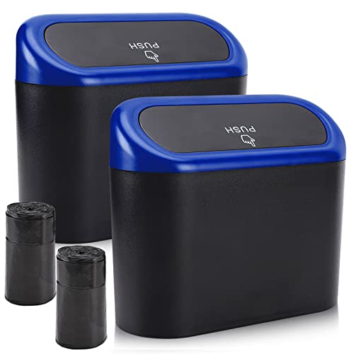 Accmor Car Trash Can with Lid, Waterproof Vehicle Trash Bin Car Dustbin Garbage Organizer Storage, 2 Pack Mini Garbage Bin Trash Container for Auto Cars, Home, Office - color: Black/Blue Lid, Black/Blue Lid