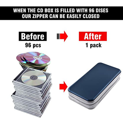 DVD Case, Bivisen CD Case Holder Wallet Binder 96 Capacity CD/DVD Cases Storage Holder Binder Organizer Wallet Book for Car Home Travel (Dark Blue) - color: Dark Blue