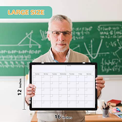 Monthly Calendar Whiteboard for Wall, 16x12 Inches Dry Erase Board, Small Magnetic White Board, Double-Sided Hanging Board for Office School Home Kitchen, Portable Board for Drawing Planning, Black - style: Whiteboard 16X12 Black
