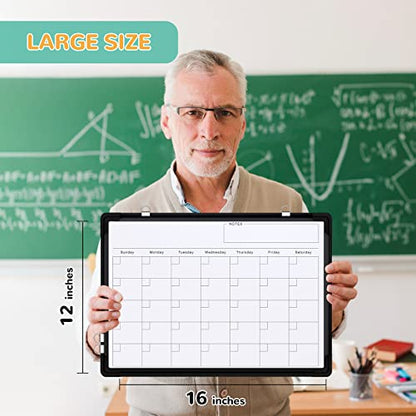 Monthly Calendar Whiteboard for Wall, 16x12 Inches Dry Erase Board, Small Magnetic White Board, Double-Sided Hanging Board for Office School Home Kitchen, Portable Board for Drawing Planning, Black - style: Whiteboard 16X12 Black