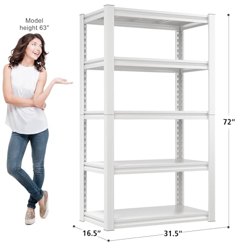Raybee 72''H Garage Shelving, Storage Shelves 2010LBS, Adjustable 5 Tier Metal Shelving, Closet Garage Shelves Pantry Shelf for Kitchen Closet 72''H*31.7''W*16.3''D - size: 16.3"D x 31.7"W x 72"H,White