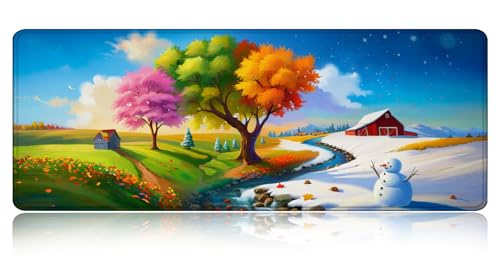 Large Gaming Mouse pad,Four Seasons Scenery Anti Slip Rubber Base Mouse pad, Suitable for Computer, Laptop, Office Desk Accessories - color: Four Seasons Scenery