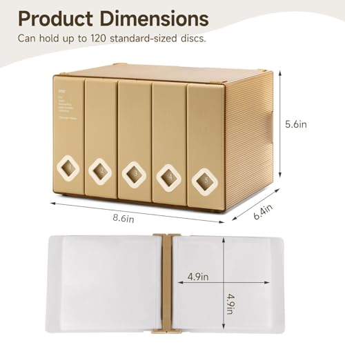 CD Case, 120 Capacity CD/DVD Case Holders Wallet Hard Plastic DVD Disc Cases Storage Binder for Car Home Office Travel (1, 120 Capacity Khaki) - color: 120 Capacity Khaki