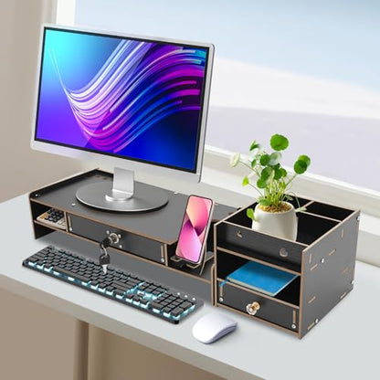 Computer Monitor Stand, Computer Rack with Drawers, Two top Platforms Desk Organizer Monitor Stand with Extra Large Storage Desktop Computer Stand for PC, Laptop, Printer, Screen, TV (06) - size: 06