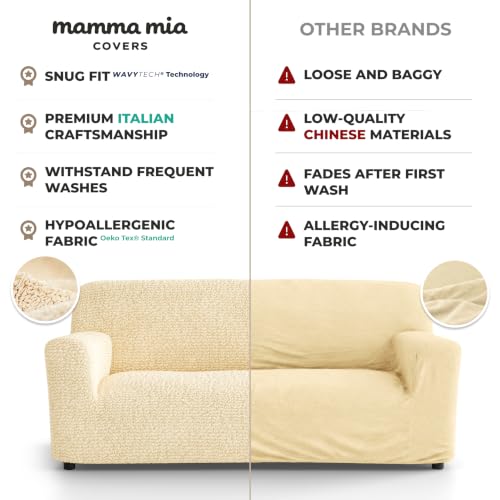 Premium Stretch Couch Covers for Sofa - Sofa Chair Cover Washable, Dogs & Pets Friendly - Elastic Polyester Loveseat Slipcovers - Non-Slip Love Seat Couch Covers - Cream (64"-85" Wide) - color: Cream, size: 64"-85" Wide