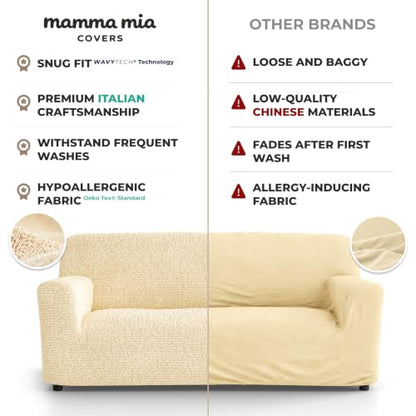 Premium Stretch Couch Covers for Sofa - Sofa Chair Cover Washable, Dogs & Pets Friendly - Elastic Polyester Loveseat Slipcovers - Non-Slip Love Seat Couch Covers - Cream (64"-85" Wide) - color: Cream, size: 64"-85" Wide