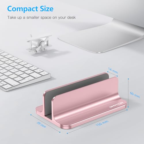 OMOTON Vertical Laptop Stand Holder, Desktop Aluminum Stand for MacBook with Adjustable Dock Size, Fits All MacBook, Surface, Chromebook and Gaming Laptops (Up to 17.3 inches), Rose Gold - color: RoseGold