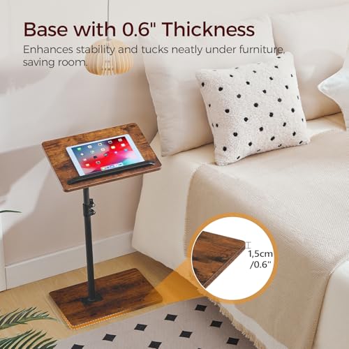 MAHANCRIS TV Tray Table, Height Adjustable TV Trays with 360° Swivel, Space-Saving Side Table for Couch, Multi-Functional Sofa Table with Anti-Slip Bar, Bedside, Rustic Brown ETRB4501 - color: Rustic Brown