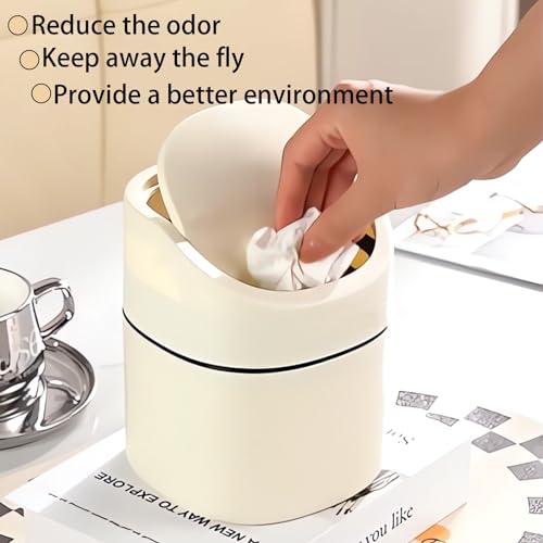 Mini Desk Trash Can with Lid, Tiny Countertop Garbage Can, Small Swing-Lid Table Top Trash Bin, Removable Plastic Desktop Waste Basket with Trash Bags 180Pcs for Vanity Bathroom Bedroom Office Car