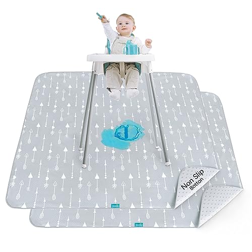Splat Mat 2 Pack for Under High Chair & Arts & Crafts & Eating Mess, Waterproof Baby Playtime Anti-Slip High Chair Mat for Floor or Table, Reusable & Portable Splash Mat for Under High Chair 42”×46” - color: Grey Arrow