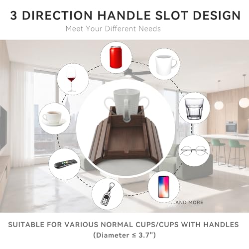 GEHE Bamboo Couch Cup Holder, Anti-Spill Sofa Arm Tray, Natural and Easy to Clean Couch Arm Cup Holder Armrest Tray Perfect for Cups, Beers, Snacks, Remote Control, Drinks - color: Brown