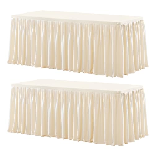 Wish Care 2 Pack Light Champagne Rectangle Table Clothes for 4 Foot Tables, Polyester Fitted Tablecloths 4ft Stretch Table Cover for Wedding, Birthday, Parties, Trade Show, Craft Show - color: Light Champagne, size: 48" x 24" (4 Ft - 2 Pcs)