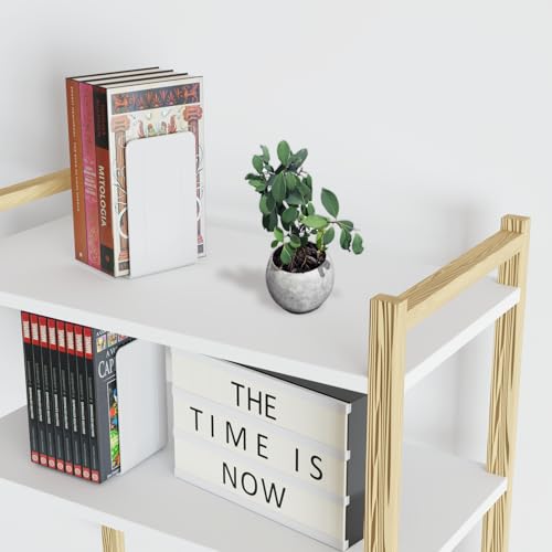 Acrimet Plastic Bookends for Bookcases, Shelves and Desktop, Plastic Book Holders (White Color) (1 Pair) - color: White