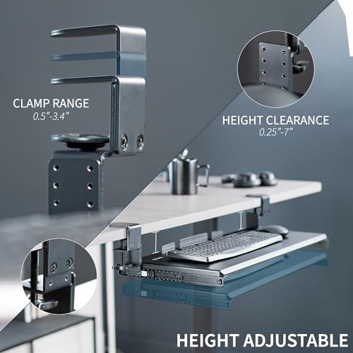 VIVO Large Height Adjustable Under Desk Keyboard Tray, C-clamp Mount System, 27(33 Including Clamps) x 11 inch Slide-Out Platform for Typing, Black, MOUNT-KB05HB - color: Black, size: 27" fixed width