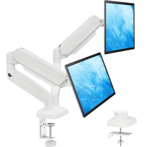 MOUNTUP Dual Monitor Stand for Desk, Monitor Arms for 2 Monitors Max 32 Inches, Height Adjustable Double Monitor Mount, VESA Mount with C-Clamp & Grommet Base, Holds 4.4-17.6lbs, White - color: White, size: Dual