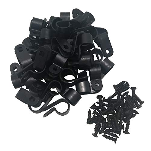 Cable Clamp R-Type Cable Clip Wire Clamp 1/2" Nylon Screw Mounting Cord Fastener Clips with Screws for Wire Management - 50 Pcs Cable Clamps + 50 Pcs Screws - size: 1/2"