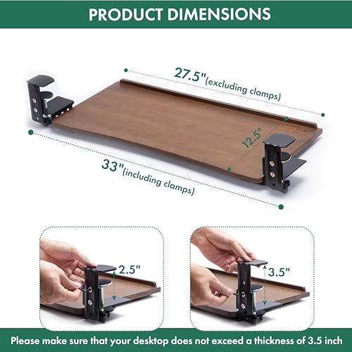 D'vine Dev Keyboard Tray Under Desk with Wrist Rest, Bamboo Wood Keyboard Drawer with Full Size Keyboard and Mouse Pad, Walnut Color, KBTY-2 - color: Walnut Color