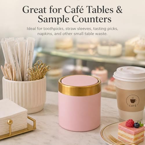 Mini Trash Can with Lid, Small Desktop Waste Bin with Swing Lid, 1.5L / 0.4 Gal Countertop Trash Bin for Desk, Vanity, Bathroom, Coffee Bar and Office, Pink - color: Pink