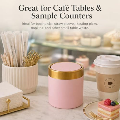 Mini Trash Can with Lid, Small Desktop Waste Bin with Swing Lid, 1.5L / 0.4 Gal Countertop Trash Bin for Desk, Vanity, Bathroom, Coffee Bar and Office, Pink - color: Pink