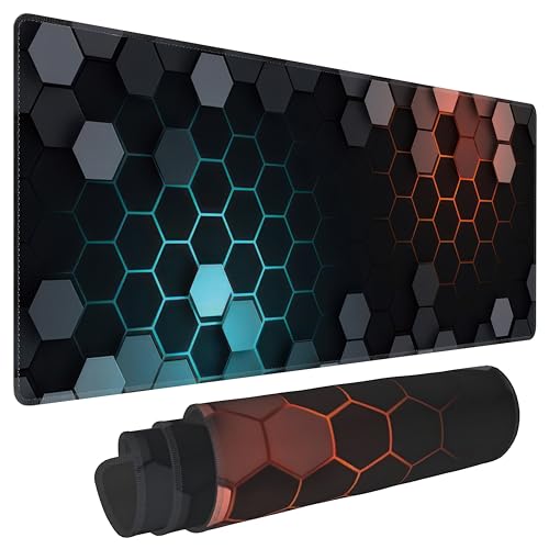Hexagon Honeycomb Large Mouse Pad,Gaming Keyboard Desk Pad,Extended Mouse Mat Non-Slip Rubber Base with Stitched Edges for Office Game Home XL 31.5"x11.8" - color: Honeycomb B, size: 31.5L x 11.8W inches