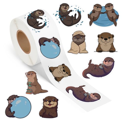 500 Pcs Cute Otter Stickers Roll Self Adhesive Waterproof Cartoon Animal Vinyl Decals for Birthday Party Decorations Supplies Favors Laptop Water Bottle Skateboard Luggage Phone Case Guitar Scrapbook - color: Otter Stickers Roll