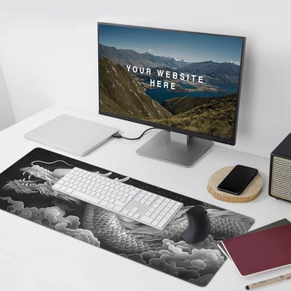 Extended Gaming Mouse Pad with Dragon Design, 35.4 x 15.7 Inches, Non-Slip Rubber Base, Stitched Edges, Rectangular Desk Mat - color: Dragon