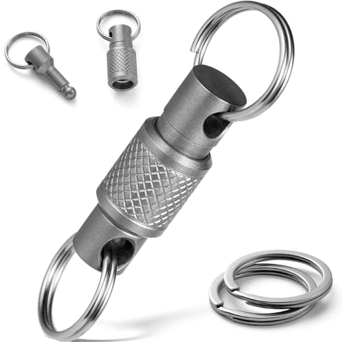 FEGVE Titanium Quick Release Swivel Keychain, Pull Apart Detachable Keychain Heavy Duty Car Key Holder with Key Rings - color: Grey 1 Pack