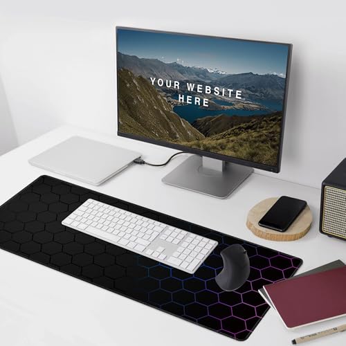 Hexagon Honeycomb Large Mouse Pad,Gaming Keyboard Desk Pad,Extended Mouse Mat Non-Slip Rubber Base with Stitched Edges for Office Game Home XXL 35.4"x15.7" - color: Honeycomb, size: 35.4L x 15.7W inches
