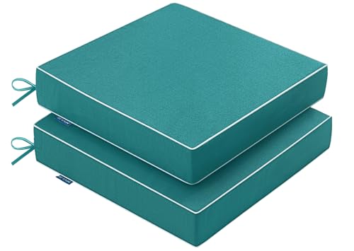 MIULEE Turquoise Outdoor Chair Cushions Set of 2, 22x22x3 Inch Waterproof Patio Seat Cushions for Outdoor Furniture Couch Sofa, 3 Year Color Fastness High Density Foam with Adjustable Ties - color: Turquoise, size: 22 x 22 x 3 Inch