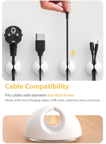 Shintop Cable Clips, 6 Pack White Cord Holder Cable Management Wire Organizer for Organizing Desk Nightstand Car Phone Charger - color: White, size: Small