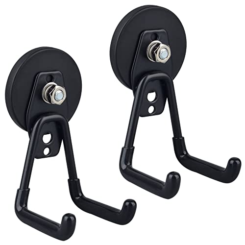 ULIBERMAGNET Large Magnetic Hooks,Strong Heavy Duty Magnet Hooks for Power Drill,Broom,Garden Tools,Pegboard,Garage,Workshop,Hardware, 2 Pack Magnet Storage Holder for Indoor Outdoor Hanging(Black) - style: 2.59" Medium L Black 2PC