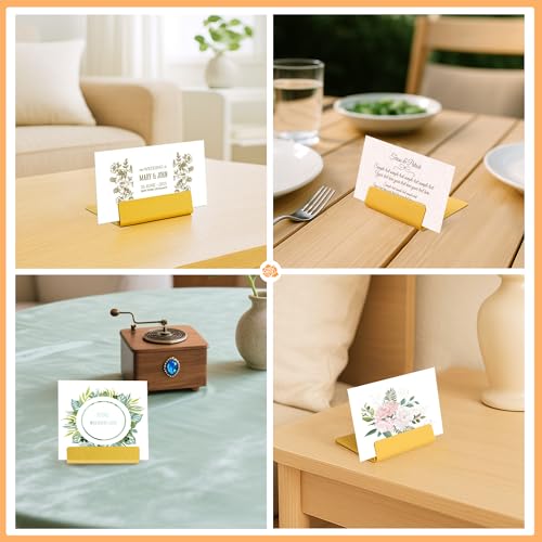Urban Deco Table Card Holder Metal Place Card Holders Steel Card Holders for Photos, Food Signs, Memo Notes, Weddings, Restaurants, Birthday (Gold 24PK) - color: Gold 24pk