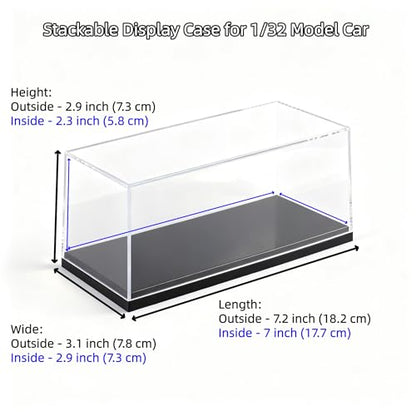 Model Car Display Case, 1:32 Scale Acrylic Display Box for Cars, Stackable Dustproof Storage Boxes for Collectibles, Figures and Memorabilia, 7.2 x 3.1 x 2.9 inch - size: 7.2 x 3.1 x 2.9 inch