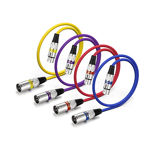 EBXYA XLR Cable 2ft 4Pack, 3 Pin Balanced XLR Microphone Cable Male to Female, Color Coded Audio Cable for Mixer, Speaker Systems, DMX Lights, Radio Station, Live Stage - color: 4 Colors, size: 2ft