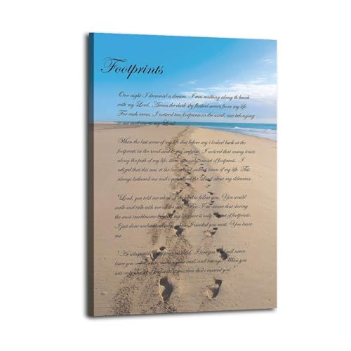 Zapeeitt Footprints in The Sand Poetry Poster Art Print Canvas Wall Art Kitchen Living Room Classroom Bedroom Office Home Aesthetic Decoration 16x24inch(40x60cm) Frame-style-4 - color: Frame-style-4, size: 16x24inch(40x60cm)