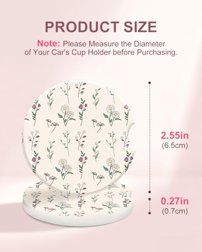 Swooflia Car Coasters for Women - Cartoon Floral Car Cup Coasters Absorbent Cup Holder Coasters for Car 2 Pcs Ceramic Car Coasters with Cork Base Car Interior Accessories - color: Comic Flower