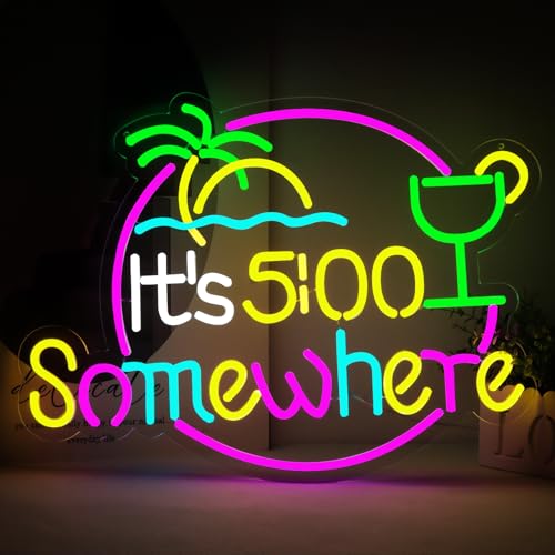 21.6"x16.2" Large Size It'5:00 Somewhere Neon Signs,Art Wall Lights for Bar Club Bedroom Windows Glass Hotel Pub Cafe Wedding Birthday Party Gifts - style: it'5:00 somewhere