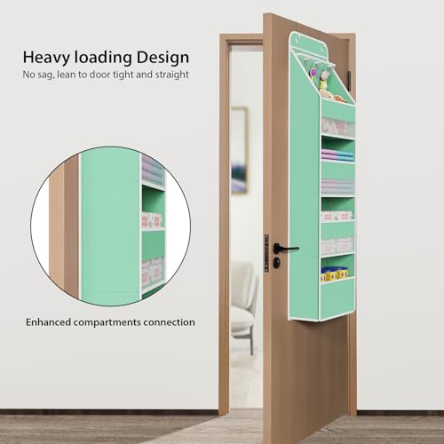 Univivi 5-Shelf Fabric Door Storage Over Door Hanging Organizer with 4 Large Pockets and 3 Small PVC Pockets Nursery Closet Cabinet Wall Mount Hanging Storage Organizers for Baby Nursery (Green) - color: Green, size: 5 LAYER
