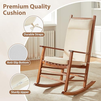 Waterproof Rocking Chair Cushions Outdoor & Indoor, Wooden Rocking Chair Pads, Non-Slip Large Glider Rocker Replacement Cushions with Pillow & Ties,Seat Back Cushion for Rocker Beige - color: Beige