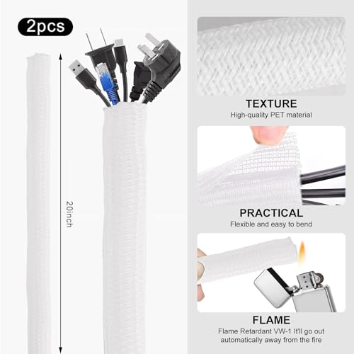 137PCS Cable Management Kit 4 Cable Sleeve Split 100 Cable Zip Ties 10 Cable Clips 15 Adhesive Wall Cable Tie 10 Cable Zip Tie for TV Computer Office Home Under Desk - color: White