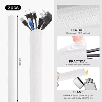 137PCS Cable Management Kit 4 Cable Sleeve Split 100 Cable Zip Ties 10 Cable Clips 15 Adhesive Wall Cable Tie 10 Cable Zip Tie for TV Computer Office Home Under Desk - color: White