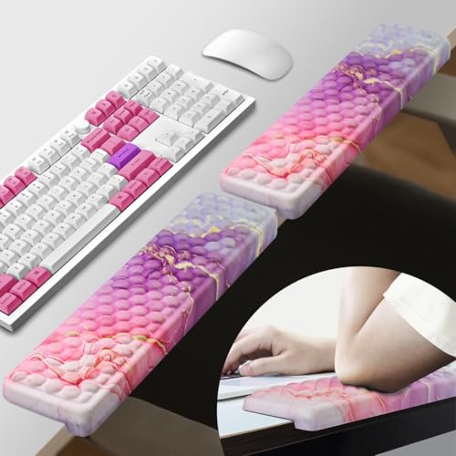 JIKIOU L-Shaped Desk Elbow Pad for Desk,Memory Foam Elbow Support Pad 2Pack | Massage Design, 14.9inch is 20% Longer for Comfort, Non-slip Rubber Base, Ergonomic Cushion for Pain Relief, Marble Pink - color: Marble-pink, size: 14.9" x 3.5" x 0.6"